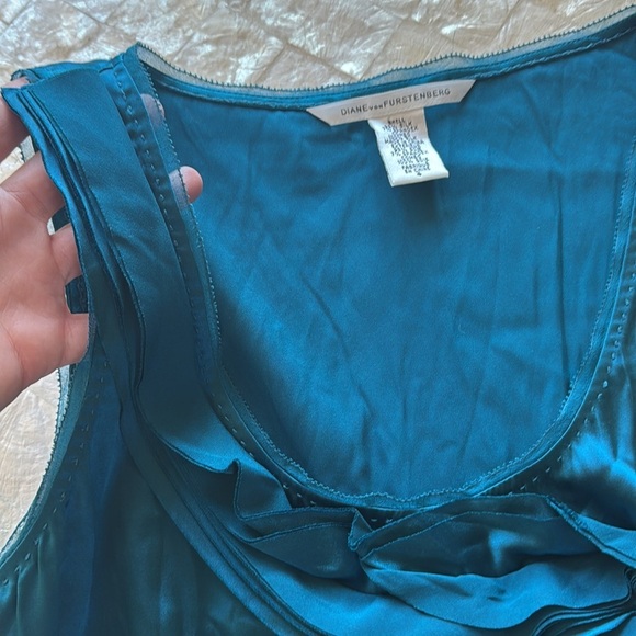 Diane von Furstenberg Silk Blouse limited edition custom colorway deep teal sz 4 - Picture 5 of 9